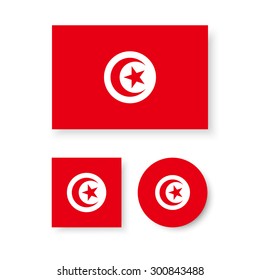 Set of vector icons with Tunisia flag