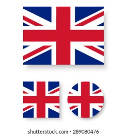 Set of vector icons with United Kingdom flag