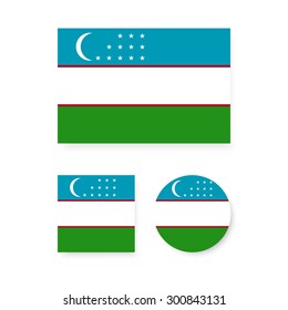 Set of vector icons with Uzbekistan flag
