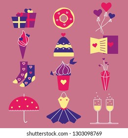 Set of vector icons for Valentine's day in color