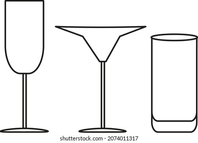 a set of vector icons of various glasses