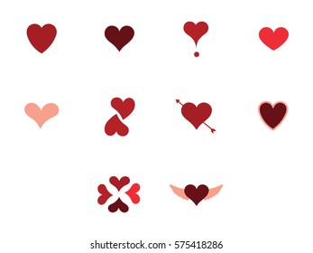 Set of vector icons with various heart shape against white background
