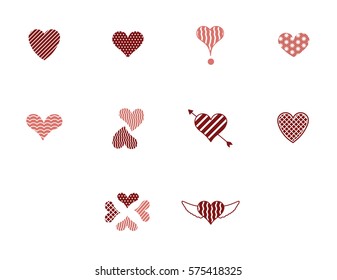 Set of vector icons with various heart shape against white background