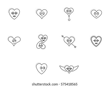 Set of vector icons with various heart shape against white background