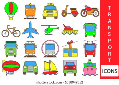 Set of vector icons with vehicles. Illustration