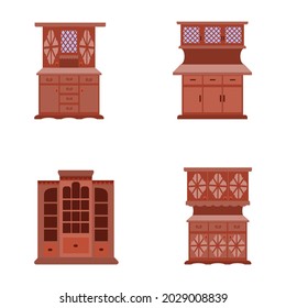 set of vector icons of vintage cabinets in a flat cartoon style