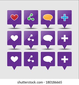 Set of vector icons for web - Love, Share, Comment, Follow