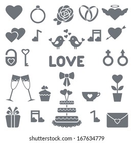 Set of vector icons for wedding or Valentine's day