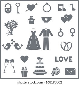 Set of vector icons for wedding or Valentine's day