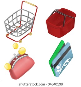 Set of vector icons which can be a bright illustration of any e-commerce or brochure on shopping topic