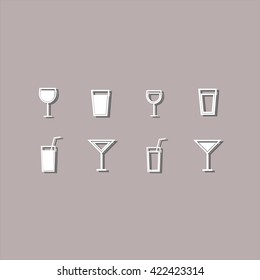 set of vector icons of wine glasses and glasses for drinks.