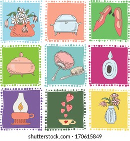 A set of vector icons of woman's theme