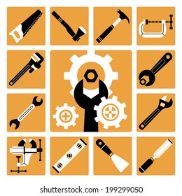 Set of vector icons of working tools