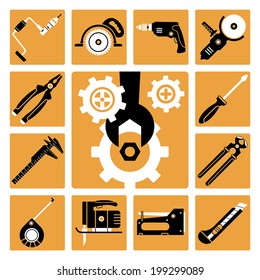 Set of vector icons of working tools