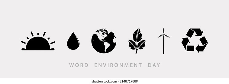 Set of vector icons, world environment day.