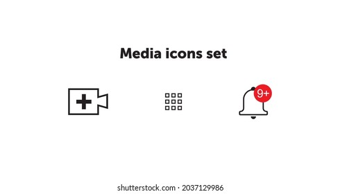 set of vector icons for youtube blog with camera, bell and menu