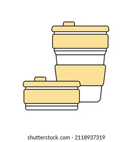Set vector icons zero waste things for everyday, Cup for tea and coffee. Mug for drinks.. Ecological lifestyle. Save our planet. Five r concept