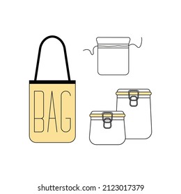 Set vector icons zero waste things for everyday, kitchen and bathroom. Ecological lifestyle. Save our planet. Five r concept
