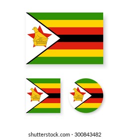 Set of vector icons with Zimbabwe flag