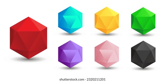 Conjunto de icosaedro vectorial con un gradiente para juego, icono, diseño de paquetes, logotipo, móvil, ui, web. sólido platónico. Estilo minimalista.
