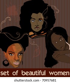 set of vector illustrated beautiful women