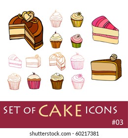 set of vector illustrated cake icons| eps8