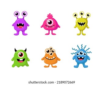Juego de vectores ilustrados monstruos de dibujos animados halloween.
