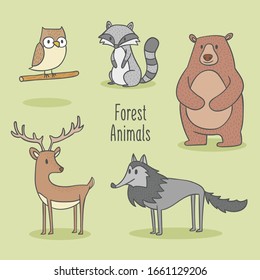Set of vector illustrated forest animals