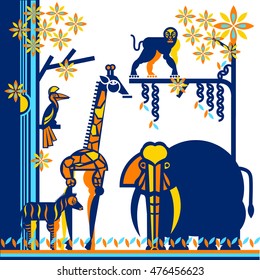 Set of vector illustrated forest animals