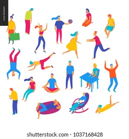 Conjunto de personas vectoriales ilustradas que actúan y relajan