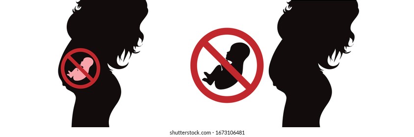 Set of vector illustration of abortion symbol on white background. Sign of no baby.