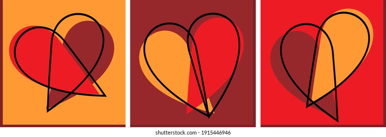 Set Of Vector Illustration Of Abstract Love Painting, Can Be Used For Logos, Symbols, Signs And Decorations. Heart Shape