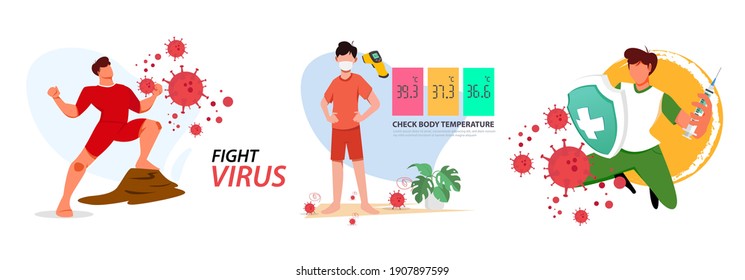 Set vector illustration against corona covid-19 virus. cure corona virus. Earth is against the concept of a virus. the concept of the corona virus vaccine. end of 2019-ncov. don't be afraid of the cor