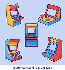  Set of vector illustration arcade artwork with unique and cute colors colection