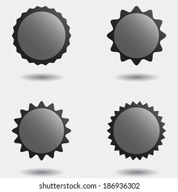 Set of vector illustration badge icons, stamps or stickers, in grey and black toning, with shadows and three dimension effect.