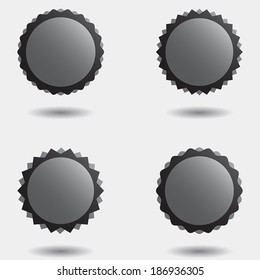 Set of vector illustration badge icons, stamps or stickers, in grey and black toning, with shadows and three dimension effect.