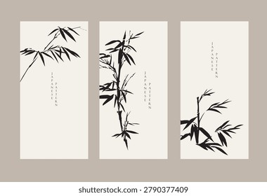 set of vector illustration of bamboo leaves branch card design with Japanese traditional style