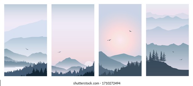 Set vector illustration beautiful mountain landscape at different times the day  flat design 