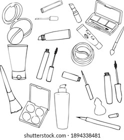 Establecer. Ilustración vectorial de la caja Beauty, caja de maquillaje, cosméticos. Simple, lindo