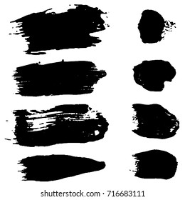 set of vector illustration of black smears and spots watercolor textures as grunge background for design of banners, cards, posters, tickets, leaflets