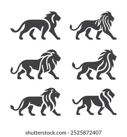 A set of vector illustration of an black and white walking lion logo icon