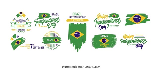 Set Vector illustration Brazil's Independence Day, Brazil's flag in trendy grunge style. 7 september design template for poster, banner, flayer, greeting,invitation card. Independence day card.