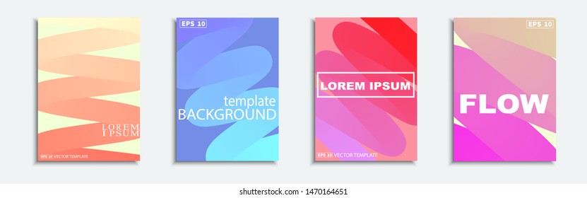 Set Vector illustration of bright color abstract pattern background with line gradient texture for minimal dynamic cover design. Blue, red, orange, lilac placard poster template.