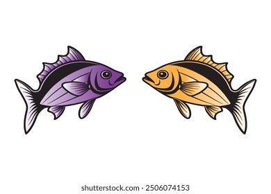 set vector illustration of bright color fish with cute eyes isolated on white background