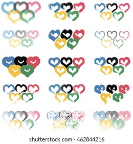 Set vector illustration of brush painted Hearts Rio, for print or website design. 