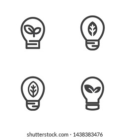 Set of vector illustration of bulb with leaf inside suitable for green energy icon or logo. 