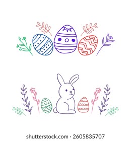 set of vector illustration of bunny and easter egg design line