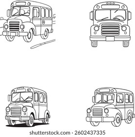 Set of vector illustration bus doodle for kids colouring page for children