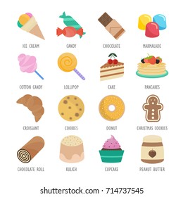 Set vector illustration of candy. Flat elements on white background