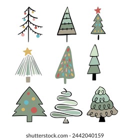 Set of Vector illustration Cartoon Abstract Christmas Tree.
